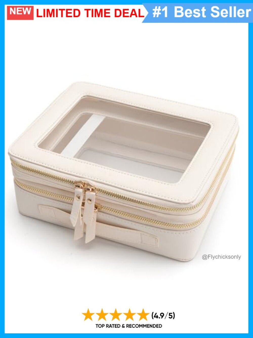 Clear Double Layer Cosmetic Train Case Faux Leather Makeup Bag Travel